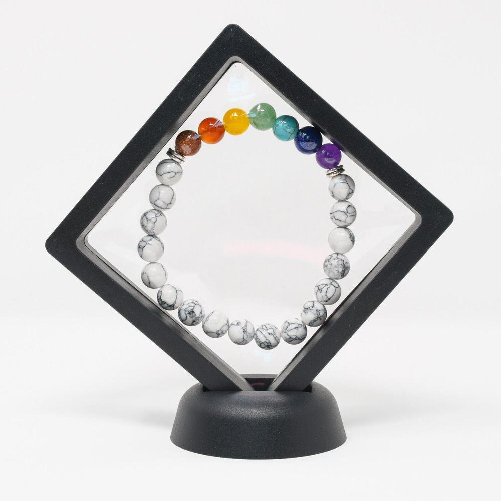 Howlite White Beads Gemstones with Silver Tone Lucky Charm Chakra Bracelet NEW